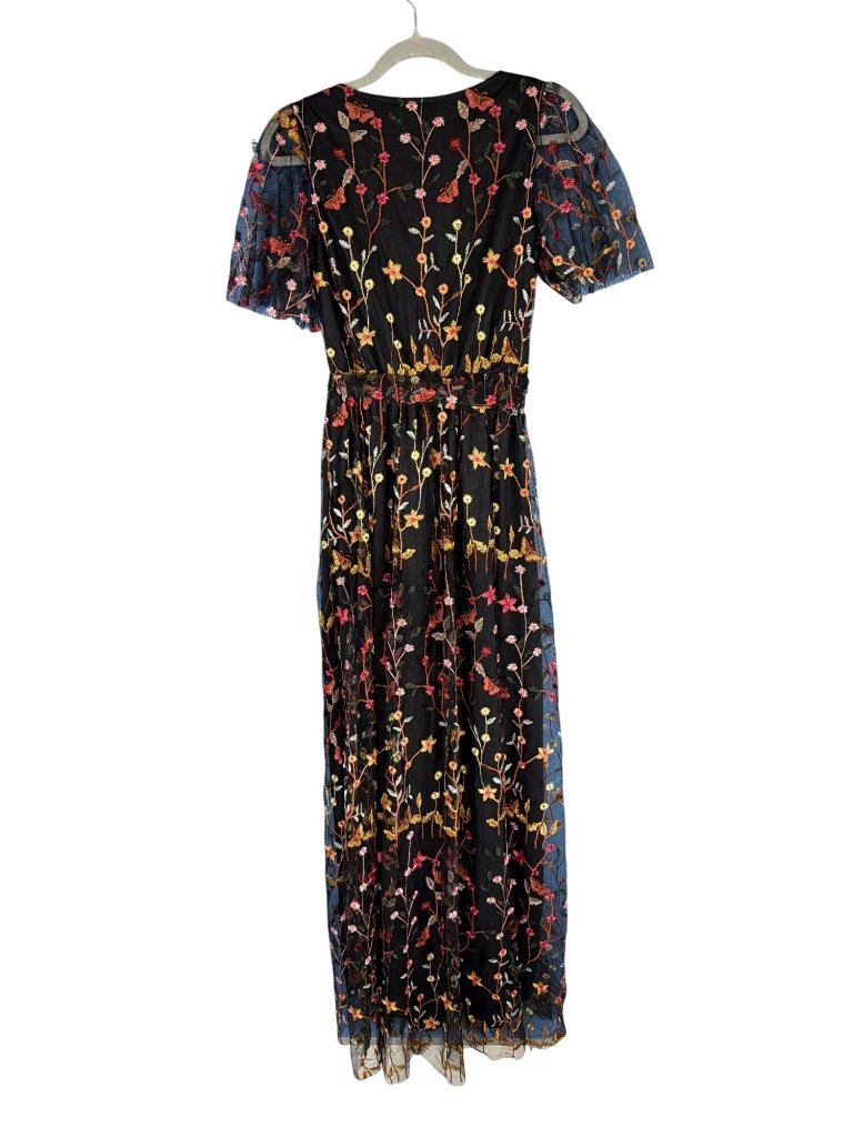 Nwt Baltic Born Black Maxi Dress With Pink And Gold Floral Embroidery M — image 4 of 8